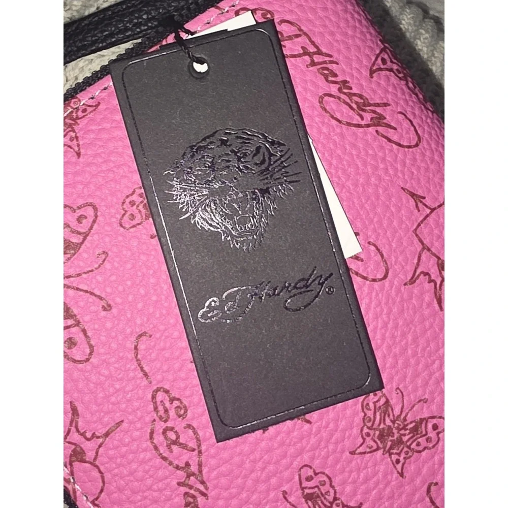 Ed Hardy Wallet crossbody‎ wristlet Pink Tiger Logo NWT Multi Compartment